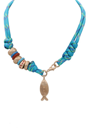 Beaded Knotted Cord Fish Pendant Necklace