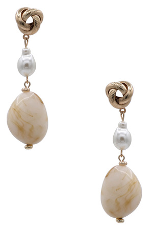 Gold Dipped Marble Bead Dangle Earrings