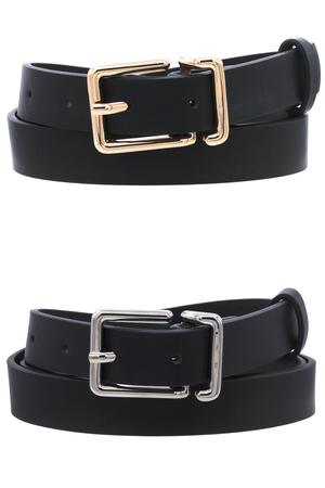 3D D-Loop Rectangle Buckle Faux Leather Duo Belt