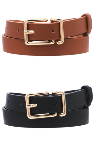 3D D-Loop Rectangle Buckle Faux Leather Duo Belt