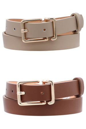3D D-Loop Rectangle Buckle Faux Leather Duo Belt
