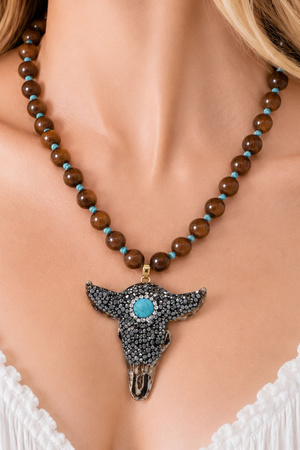 Bull Pendant Beaded Statement Necklace