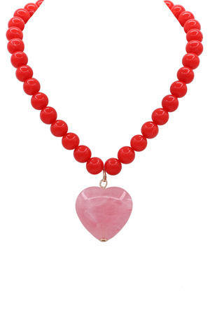 Acrylic Beaded Heart Pendant Necklace