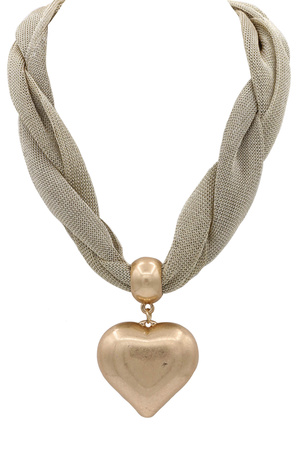 Metal Heart Pendant Mesh Fabric Necklace
