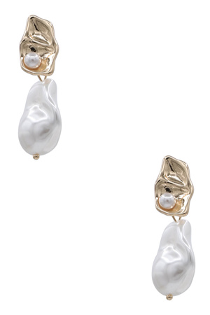 Organic Pearl Hammered Metal Drop Earrings