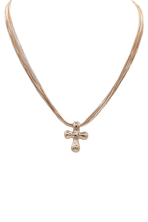 Statement Puffy Cross Pendant Layered Necklace