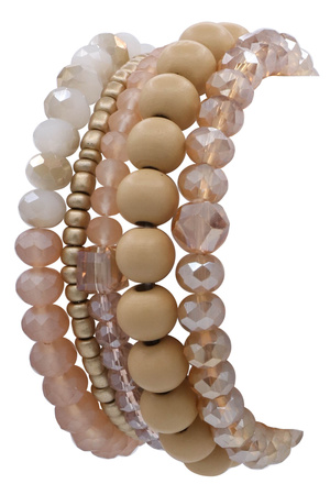 Natural Faceted & Wood Bead Bracelet Set