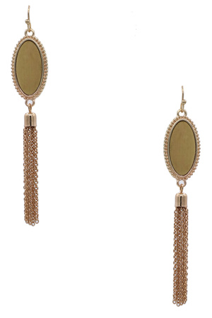 Vintage-Inspired Metal Oval Tassel Earrings