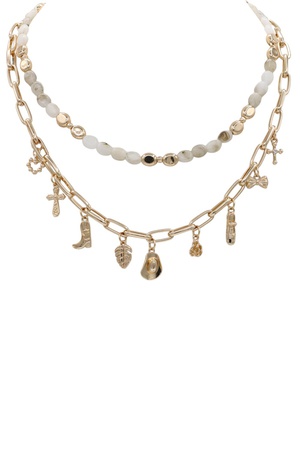 Two-Layer Beaded Necklace with Charm Accents