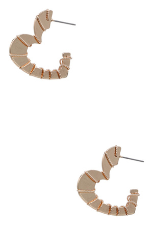 Brass Metal Coiled Heart Hoop Earrings
