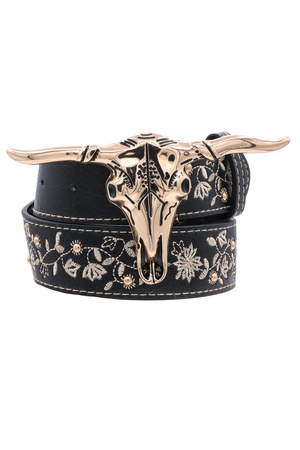 Luna Longhorn Embossed Strap Belt with 3D Buckle