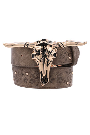 Luna Longhorn Embossed Strap Belt with 3D Buckle