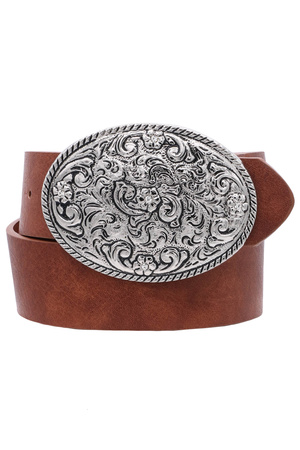 Floral Swirl Rope Edge Oval Buckle Belt
