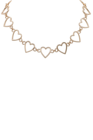 Linked Open Heart Outline Short Necklace