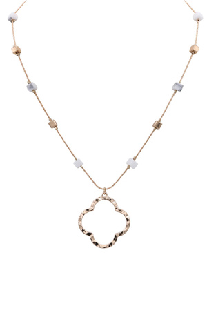 Glass Accent Quatrefoil Pendant Necklace