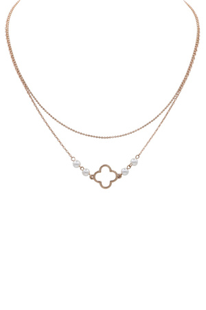 Clover Pendant Layered Pearl Necklace