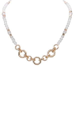 Geometric Metal Link & Crystal Bead Necklace