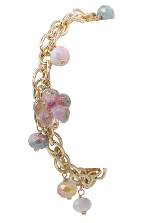 Chic Metal Chain Linked Bracelet Glass Flower and Beads