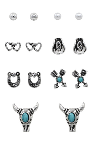 Turquoise Western Stud & Charm Earring Set