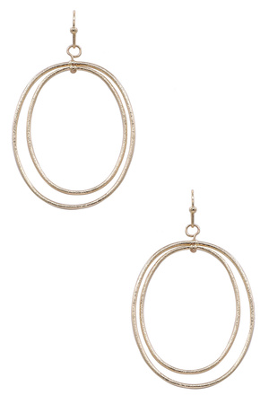 Textured Double Layer Oval Metal Drop Earrings
