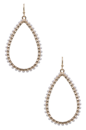 Cream Pearl Accent Metal Teardrop Earrings