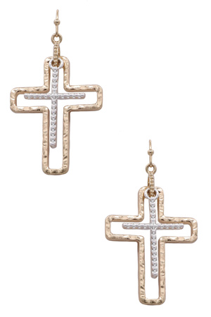 Modern Two-Tone Cross Statement Earrings