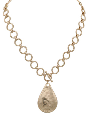 Modern Metal Circle Linked Teardrop Necklace