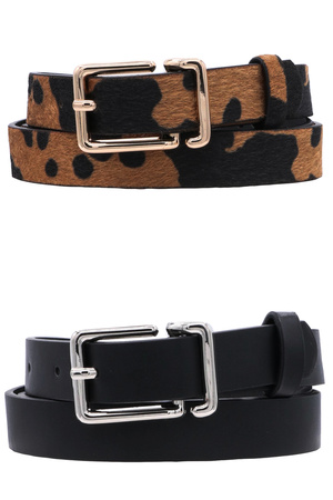 Cow Print Duo Belt with 3D D-Loop Rectangle Buckle