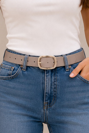 Classic Faux Leather Belt with Rounded Rectangle Buckle