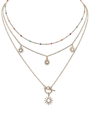 Celestial Sun Pendant Layered Necklace