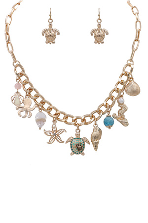 Coastal-Inspired Metal Necklace & Charm Set