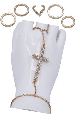 Crystal Pave Cross Multi Ring Slave Bracelet