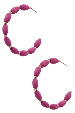 Open Hoop Earrings with Wood Beads