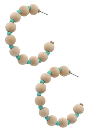 Open Hoop Earrings with Wooden Beads