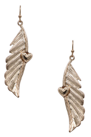 Metal Heart Feather Drop Earrings