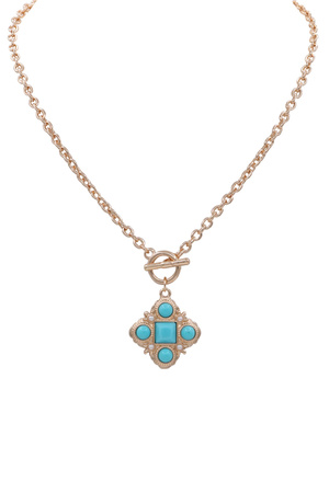 Studded Clover Pendant Toggle Necklace