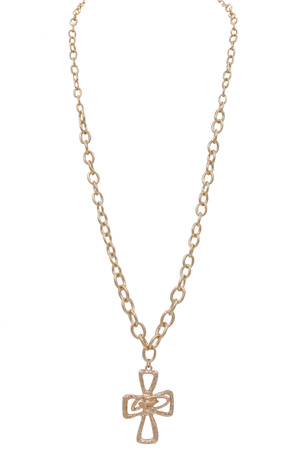 Textured Chunky Cross Charm Long Chain Necklace