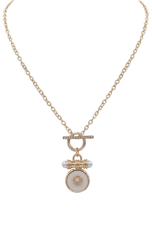 Metal Chain Circular Pendant Rhinestone Bar Toggle Necklace