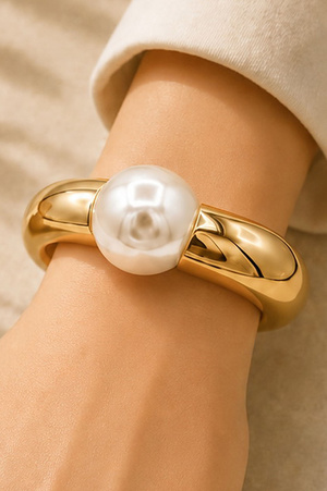 Metal Pearl Faceted Hinge Bangle Bracelet