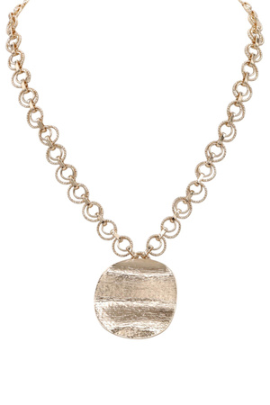 Textured Double Circle Chain Wavy Circle Pendant Necklace