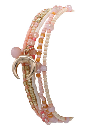Seed Bead Metal Crescent Charm Pull-Tie Bracelet