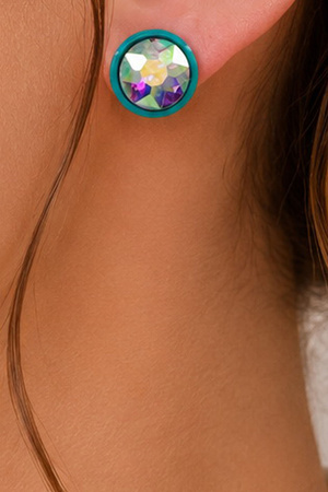Rhinestone Abalone Circle Post Earrings