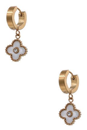 Stainless Steel MOP Clover Hoop Earrings