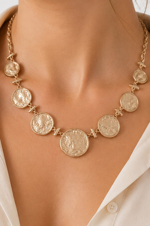 Textured Coin Linked Necklace