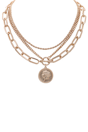 Metal Layered Coin Pendant Necklace