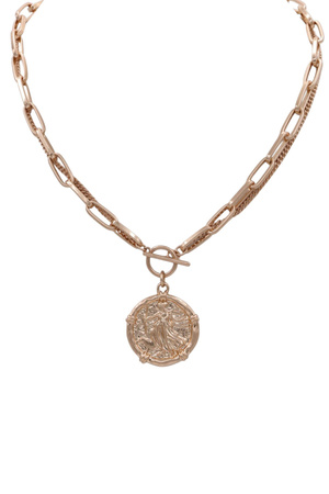 Paperclip Chain Coin Charm Toggle Necklace