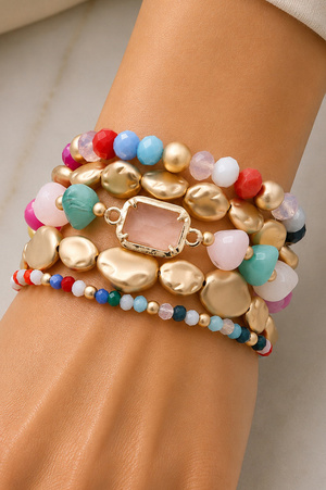 Glass Beaded CCB & Acrylic Stretch Bracelet Set