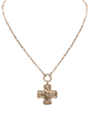 Metal Textured Cross Pendant Necklace