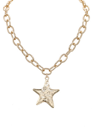 Metal Textured Star Pendant Necklace