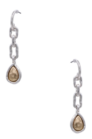 Teardrop Charm Hammered Huggie Hoop Earrings
